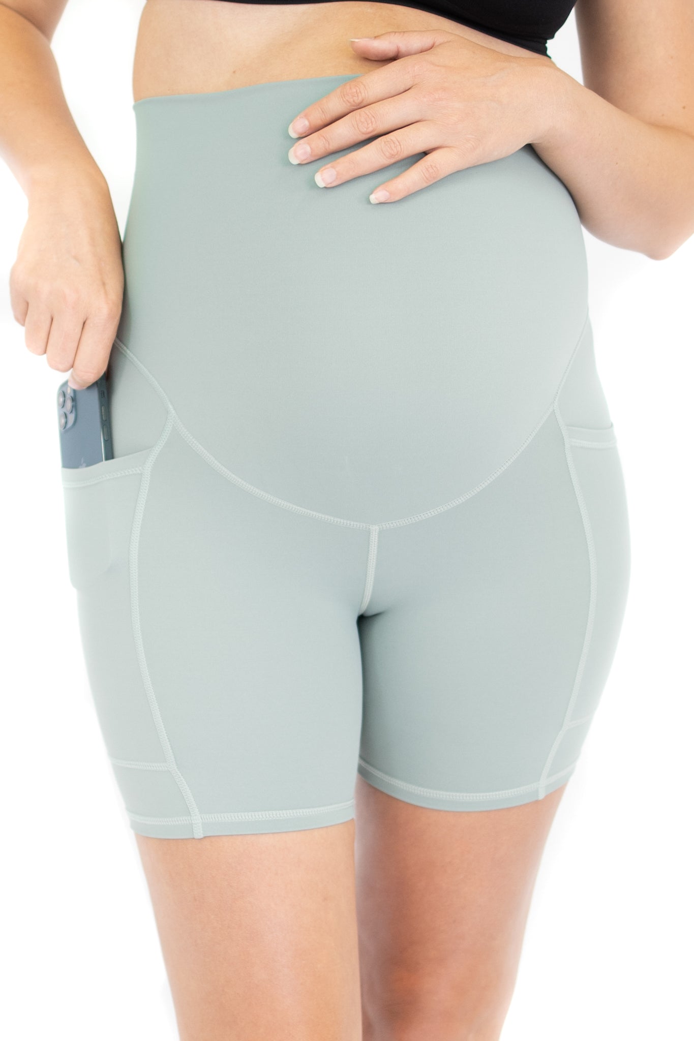 Emama Maternity Bike Shorts + Pockets - Spearmint-FINAL SALE ONLY